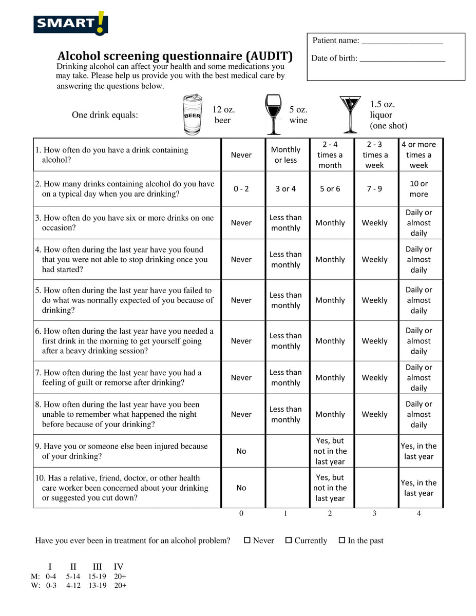 Alcohol Screening Questionnaire Social Work Key 