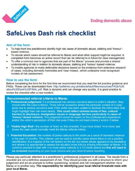 Safe Lives Dash Risk Assessment