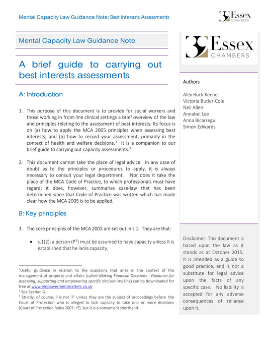 Guide to Carrying Out Best Interests Assessments - legislation guide