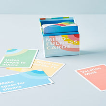 Load image into Gallery viewer, Open box of Mindfulness Cards with examples shown on table 