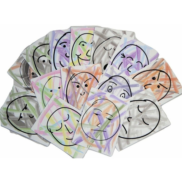 Emotion cards with colourful water colour faces and backgrounds