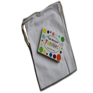 Talk About Families Cards on white cotton bag
